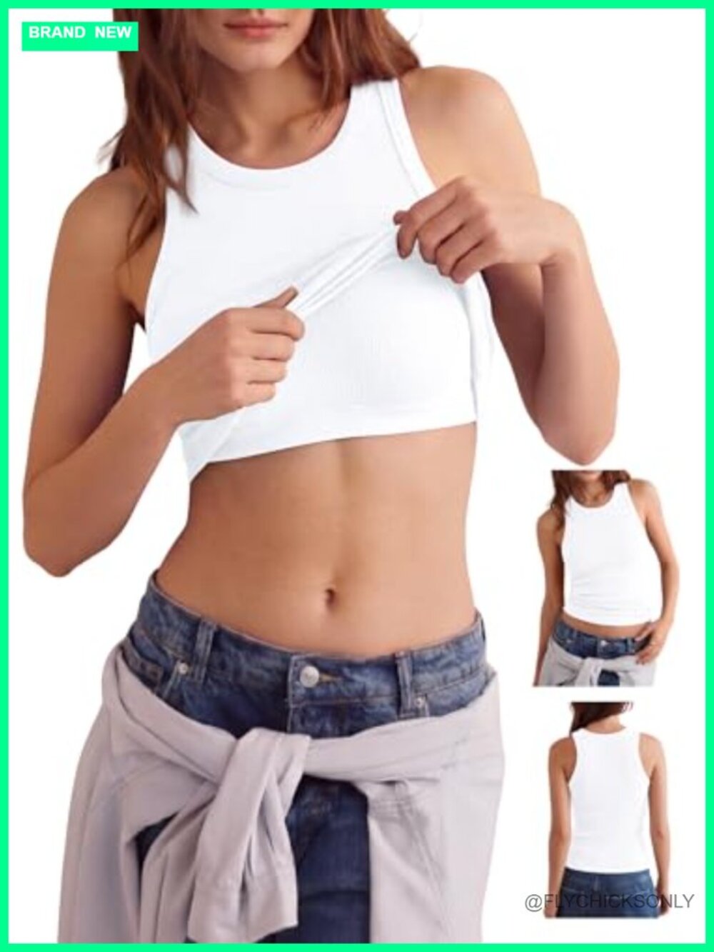 Ribbed Slim Fit Tank Top with Built in Bra Racerback Crew Neck Cotton Spandex